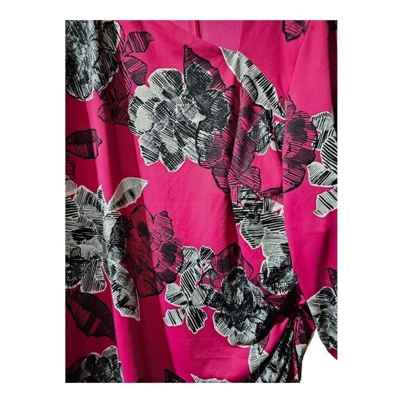 ELOQUII Pink Floral Ruched Long Sleeve Bodycon Dress - Size 24 - Picture 4 of 6